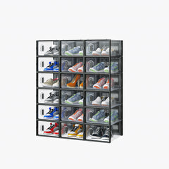 HAOYYE Black 18-Piece Shoe Storage Box Set With Plastic Mesh Design, Stackable and Space-Saving Organizers for Shoes, Accessories, and More, Durable and Breathable Storage Solution for Home, Dorm, or Closet