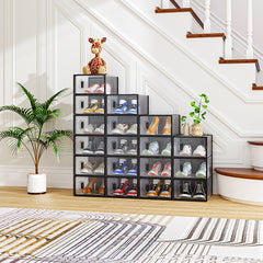 HAOYYE Black 18-Piece Shoe Storage Box Set With Plastic Mesh Design, Stackable and Space-Saving Organizers for Shoes, Accessories, and More, Durable and Breathable Storage Solution for Home, Dorm, or Closet