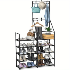 HAOYYE 5-Tier Shoe Rack Storage Organizer, Holds 25-30 Pairs of Shoes, Freestanding Coat and Shoe Rack for Entryway Closet, Space-Saving Design with Durable Metal Frame and Easy Assembly