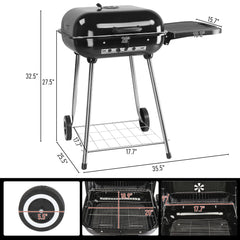 HAOYYE Portable Charcoal Grill with Wheels 28 Inch BBQ Smoker for Outdoor Cooking Adjustable Vents and Foldable Side Shelf Large Charcoal Barbecue Grill for Backyard Patio Camping Tailgate Picnic Party Durable Steel Grill with Lid Thermometer
