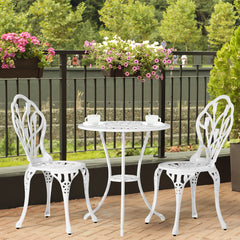 Haoyye 3-Piece Patio Bistro Set, Rust-Resistant Cast Aluminum Outdoor Table and Chairs with Tulip Design and Umbrella Hole, Durable Garden Furniture for Backyard, Balcony, Poolside, and Terrace