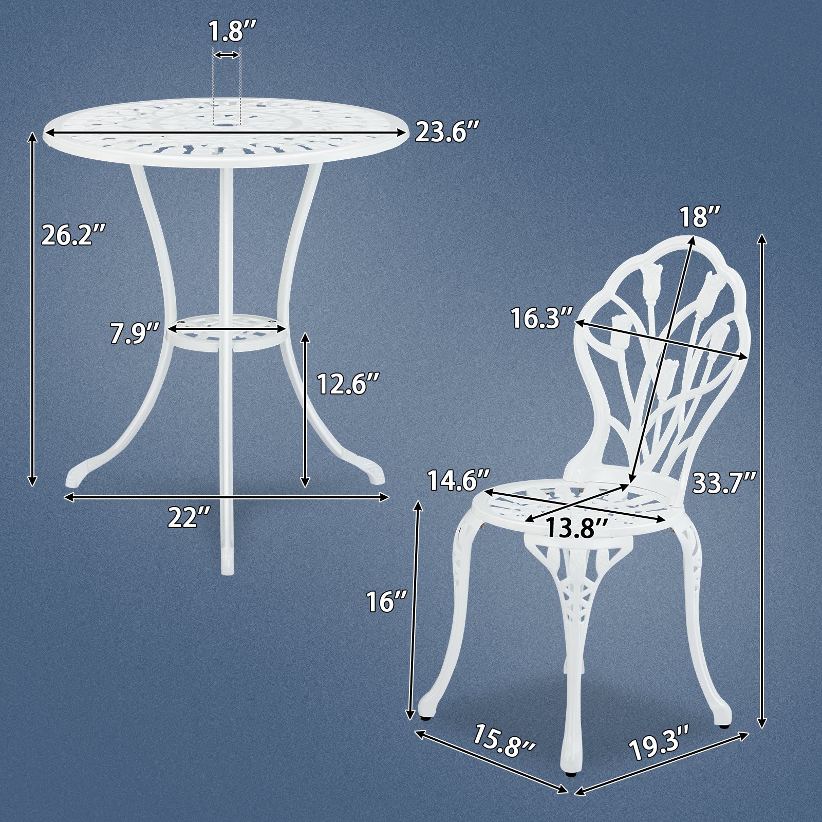 Haoyye 3-Piece Patio Bistro Set, Rust-Resistant Cast Aluminum Outdoor Table and Chairs with Tulip Design and Umbrella Hole, Durable Garden Furniture for Backyard, Balcony, Poolside, and Terrace