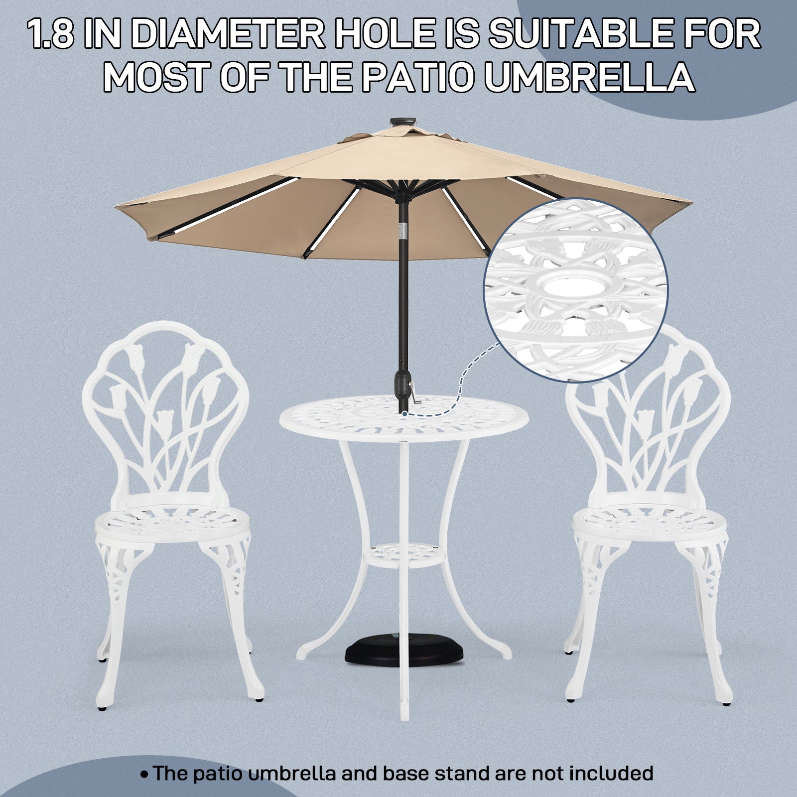 Haoyye 3-Piece Patio Bistro Set, Rust-Resistant Cast Aluminum Outdoor Table and Chairs with Tulip Design and Umbrella Hole, Durable Garden Furniture for Backyard, Balcony, Poolside, and Terrace