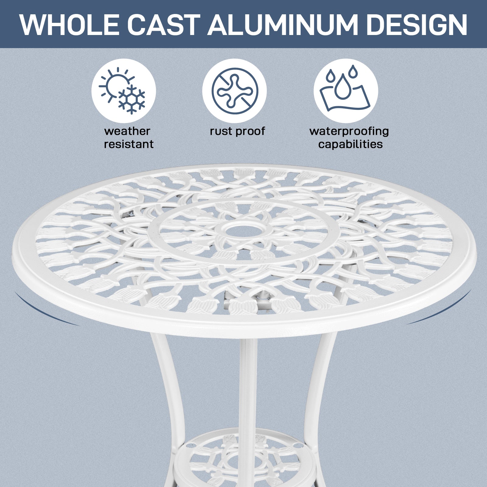 Haoyye 3-Piece Patio Bistro Set, Rust-Resistant Cast Aluminum Outdoor Table and Chairs with Tulip Design and Umbrella Hole, Durable Garden Furniture for Backyard, Balcony, Poolside, and Terrace