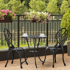 Haoyye 3-Piece Patio Bistro Set, Cast Aluminum Outdoor Bistro Table and Chairs, Tulip Design with Umbrella Hole, Rust-Resistant Furniture for Backyard, Garden, Balcony, Porch, Deck
