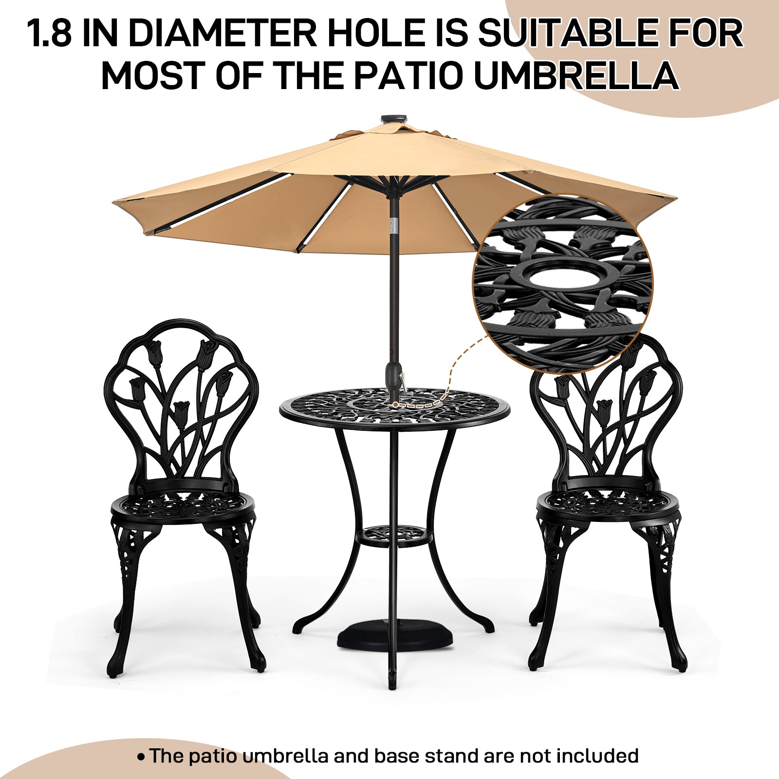 Haoyye 3-Piece Patio Bistro Set, Cast Aluminum Outdoor Bistro Table and Chairs, Tulip Design with Umbrella Hole, Rust-Resistant Furniture for Backyard, Garden, Balcony, Porch, Deck
