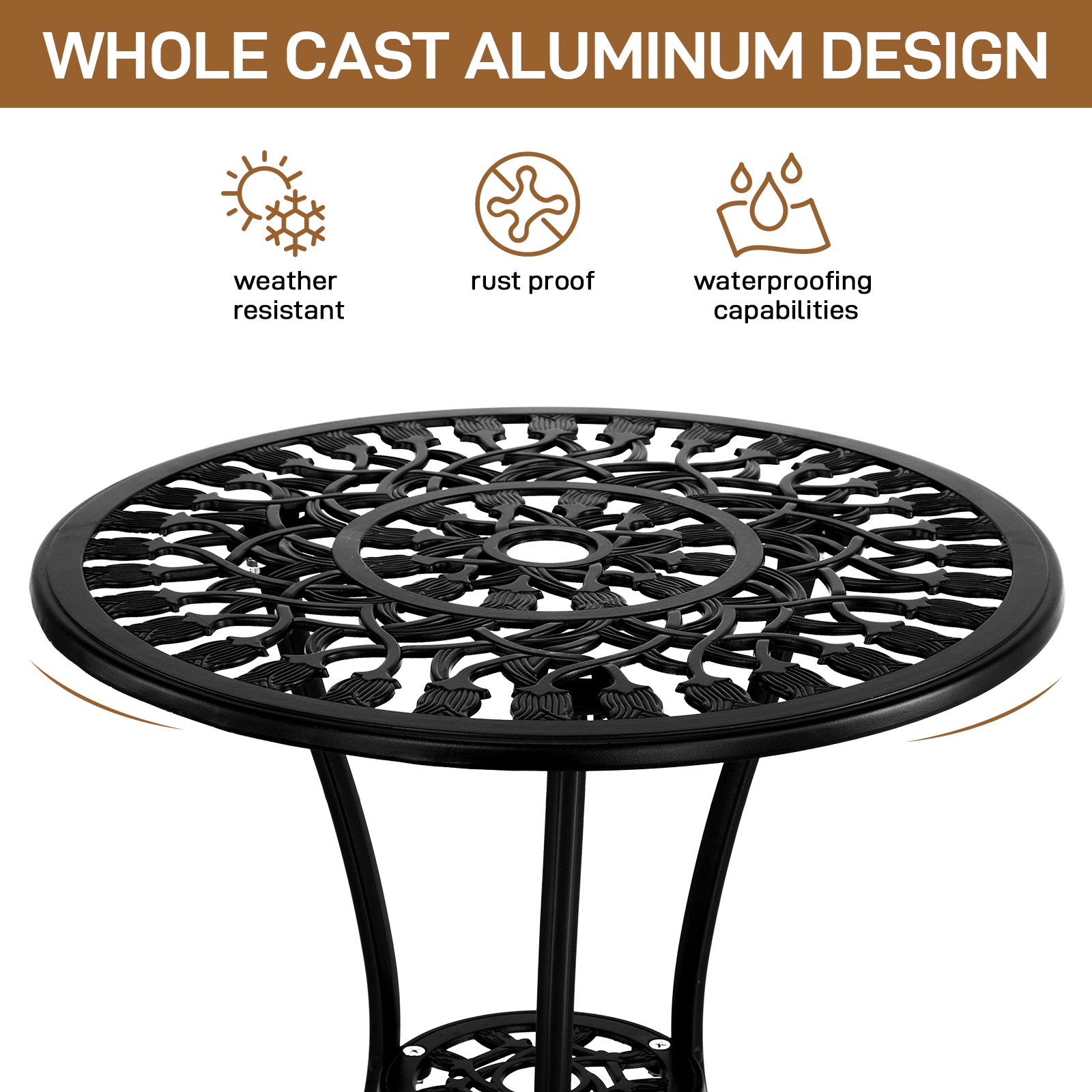 Haoyye 3-Piece Patio Bistro Set, Cast Aluminum Outdoor Bistro Table and Chairs, Tulip Design with Umbrella Hole, Rust-Resistant Furniture for Backyard, Garden, Balcony, Porch, Deck