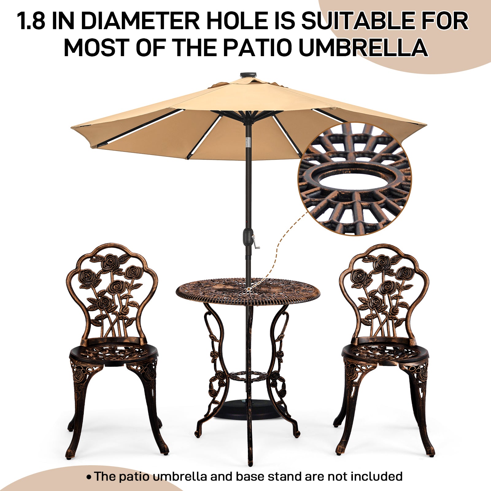 Haoyye 3-Piece Outdoor Bistro Set, All-Weather Cast Aluminum Patio Table And Chairs, Rust-Resistant Garden Furniture For Backyard, Porch, Or Balcony, Rose Design, Durable And Lightweight Outdoor Dining Set
