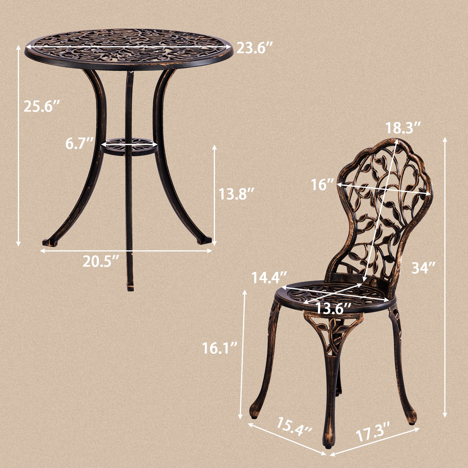 Haoyye Outdoor Patio Bistro Set – Cast Aluminum Weather-Resistant Table & Chairs, Rustproof Finish, Antique Pattern, Comfortable Seating with Anti-Slip Pads, Perfect for Garden, Porch, Deck, or Backyard Lounge Spaces
