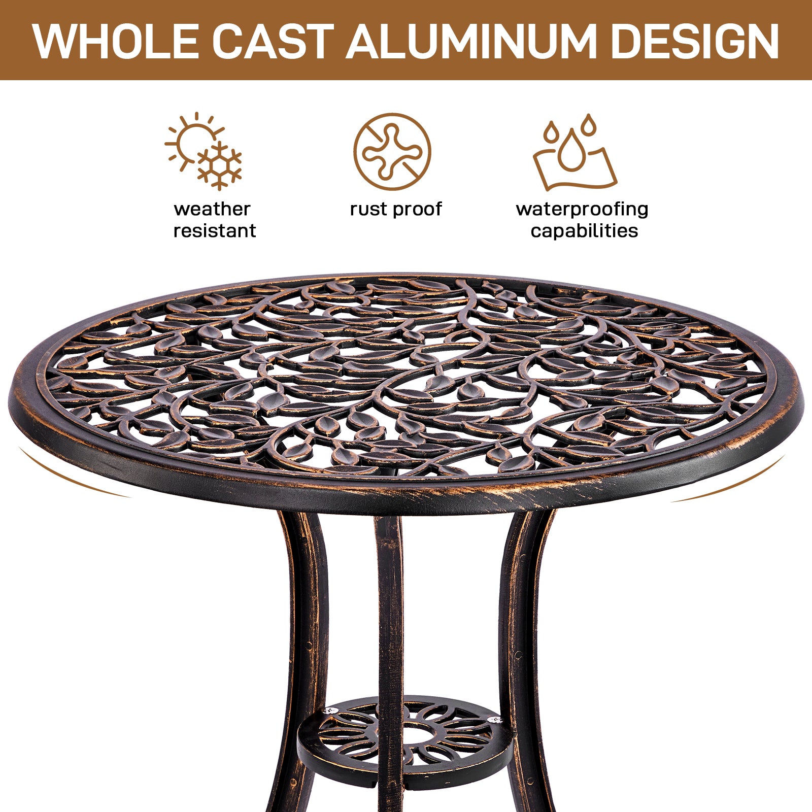 Haoyye Outdoor Patio Bistro Set – Cast Aluminum Weather-Resistant Table & Chairs, Rustproof Finish, Antique Pattern, Comfortable Seating with Anti-Slip Pads, Perfect for Garden, Porch, Deck, or Backyard Lounge Spaces