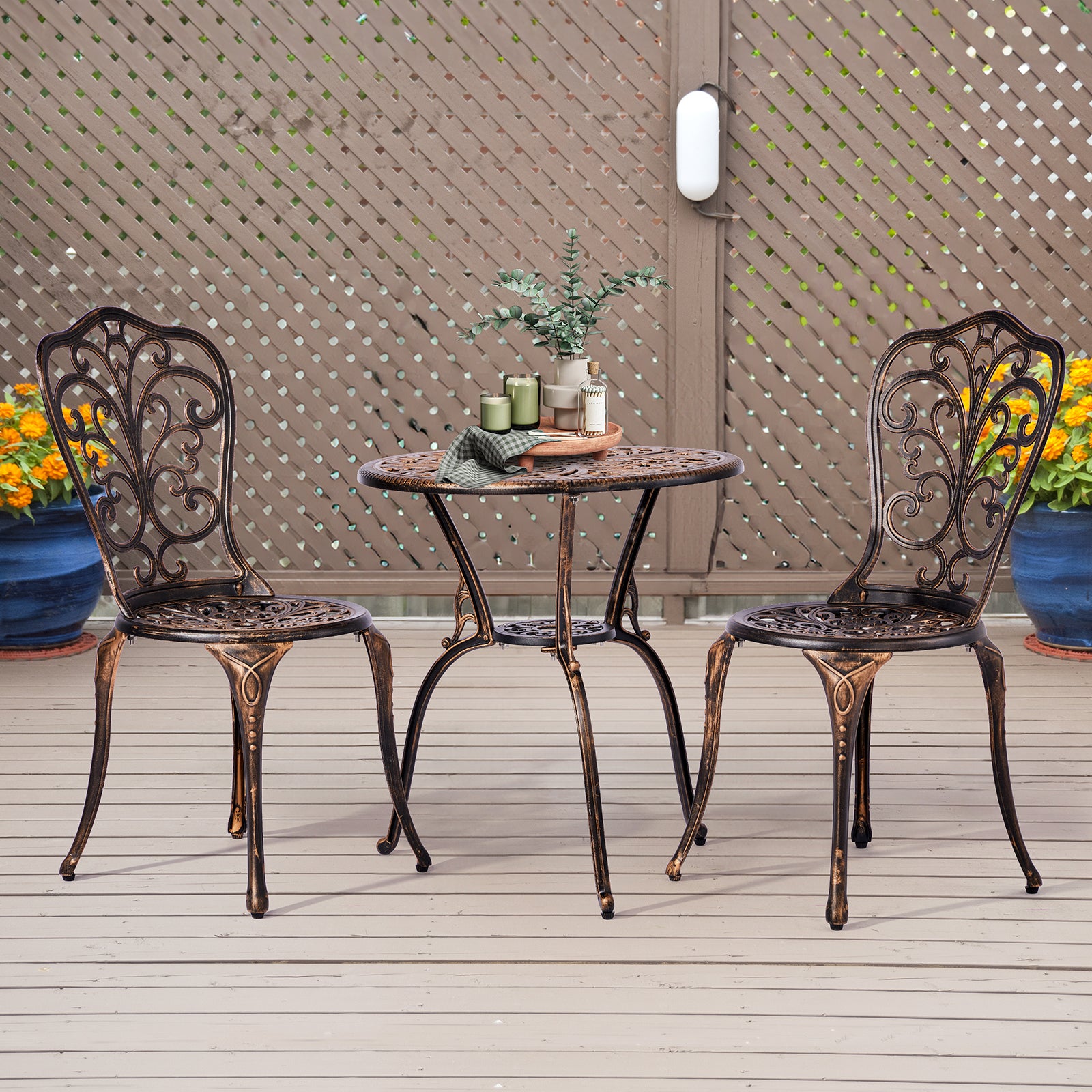 HAOYYE 3 PCS Outdoor Bistro Set, All-Weather Cast Aluminum Patio Table Set with Butterfly Design, Durable and Elegant Bistro Chairs for Backyard, Garden, or Balcony, Perfect for Outdoor Dining and Relaxation