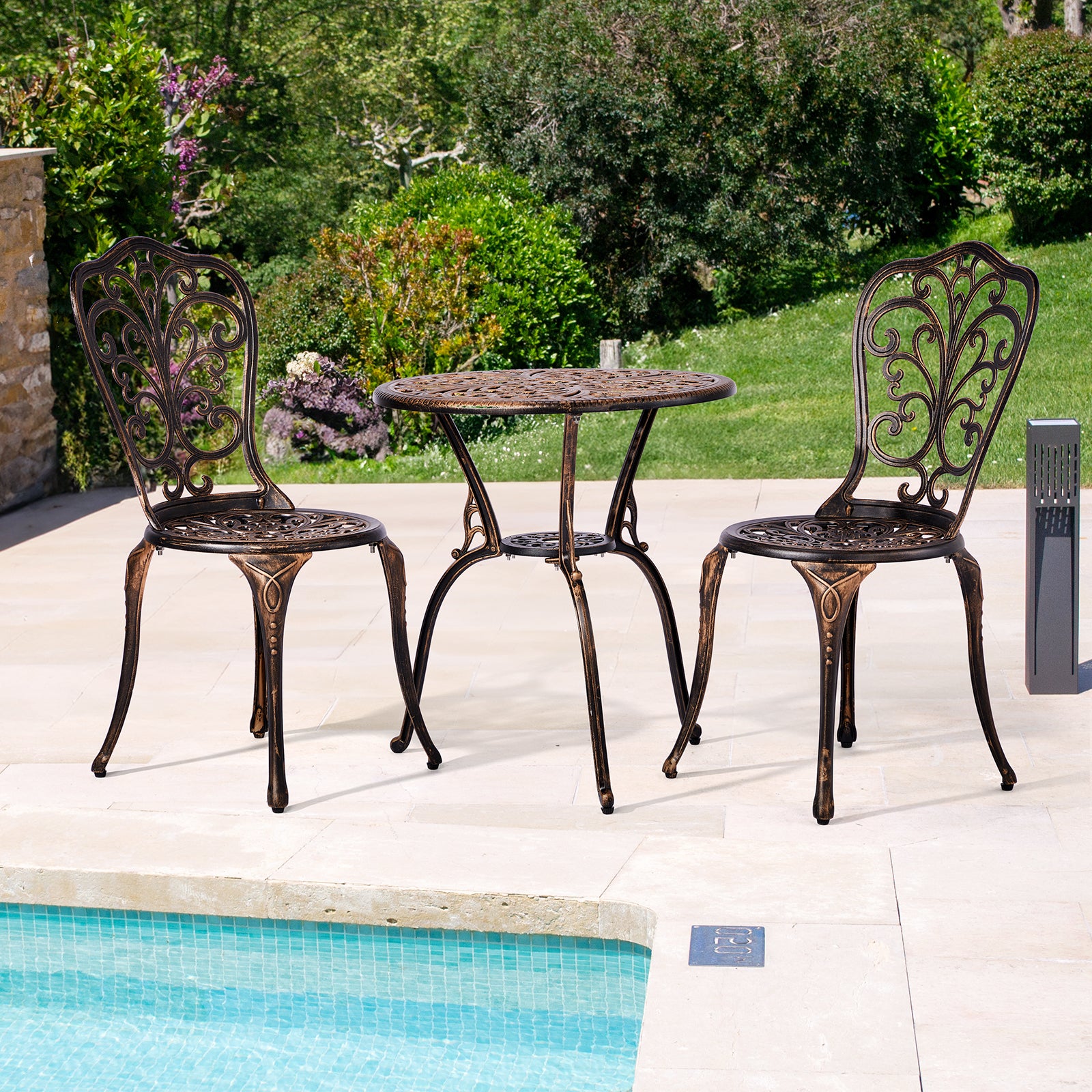 HAOYYE 3 PCS Outdoor Bistro Set, All-Weather Cast Aluminum Patio Table Set with Butterfly Design, Durable and Elegant Bistro Chairs for Backyard, Garden, or Balcony, Perfect for Outdoor Dining and Relaxation