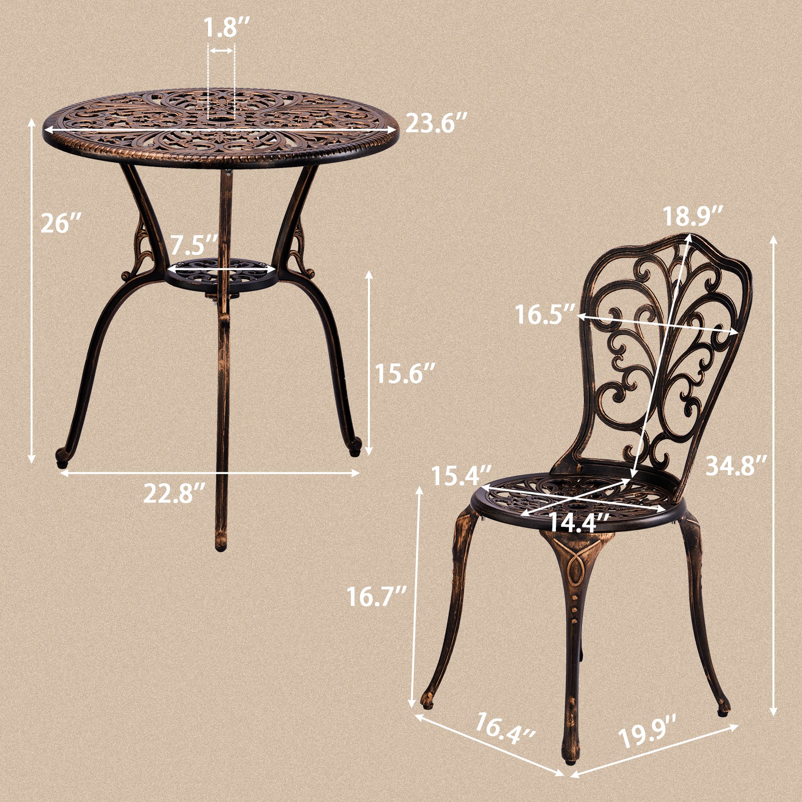 HAOYYE 3 PCS Outdoor Bistro Set, All-Weather Cast Aluminum Patio Table Set with Butterfly Design, Durable and Elegant Bistro Chairs for Backyard, Garden, or Balcony, Perfect for Outdoor Dining and Relaxation