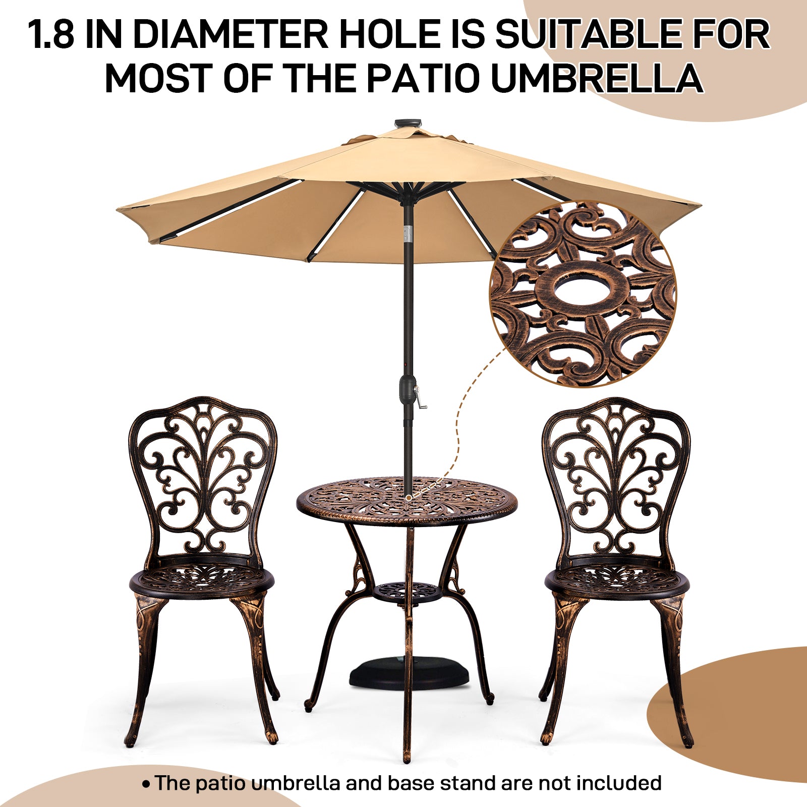 HAOYYE 3 PCS Outdoor Bistro Set, All-Weather Cast Aluminum Patio Table Set with Butterfly Design, Durable and Elegant Bistro Chairs for Backyard, Garden, or Balcony, Perfect for Outdoor Dining and Relaxation