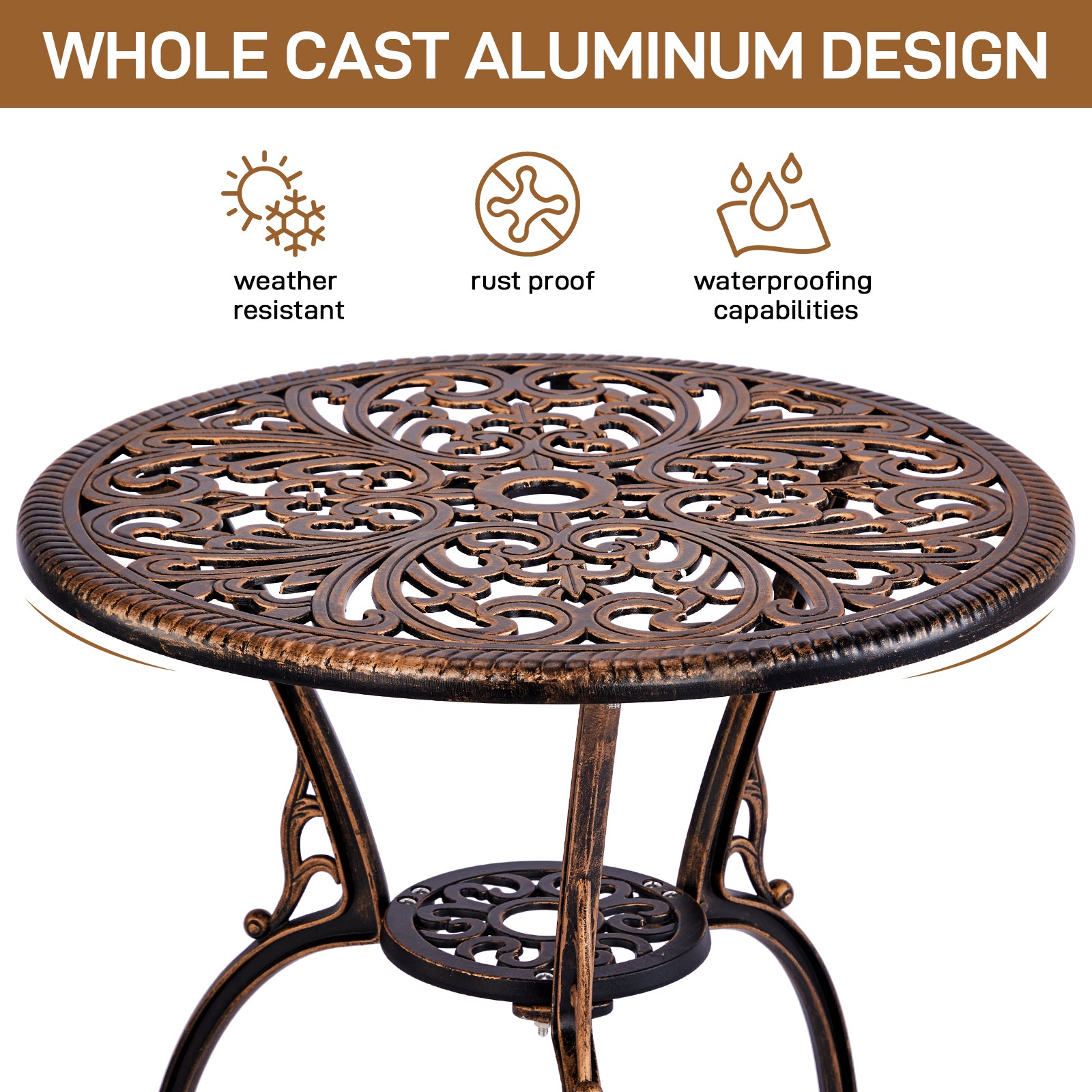 HAOYYE 3 PCS Outdoor Bistro Set, All-Weather Cast Aluminum Patio Table Set with Butterfly Design, Durable and Elegant Bistro Chairs for Backyard, Garden, or Balcony, Perfect for Outdoor Dining and Relaxation