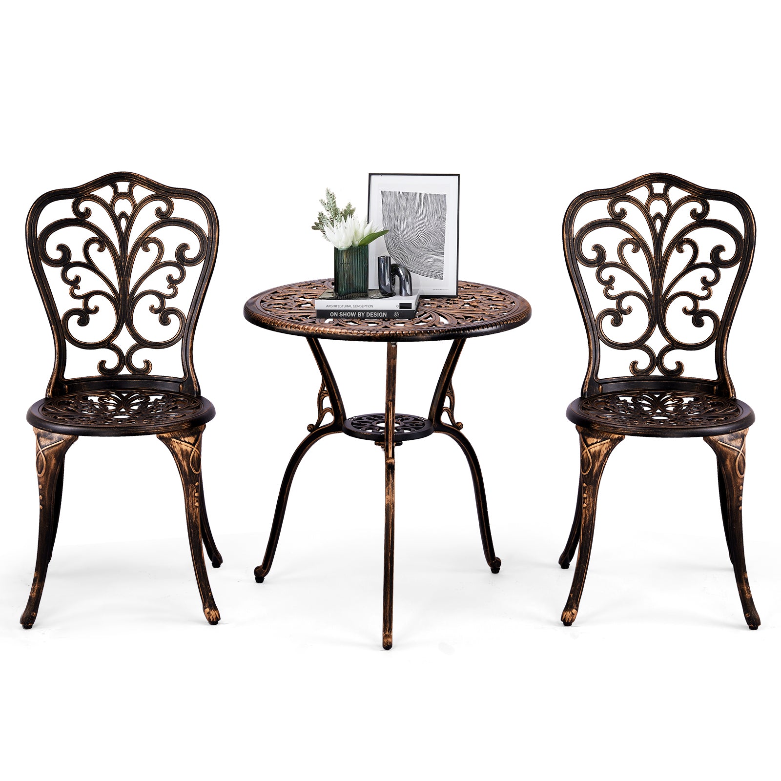 HAOYYE 3 PCS Outdoor Bistro Set, All-Weather Cast Aluminum Patio Table Set with Butterfly Design, Durable and Elegant Bistro Chairs for Backyard, Garden, or Balcony, Perfect for Outdoor Dining and Relaxation