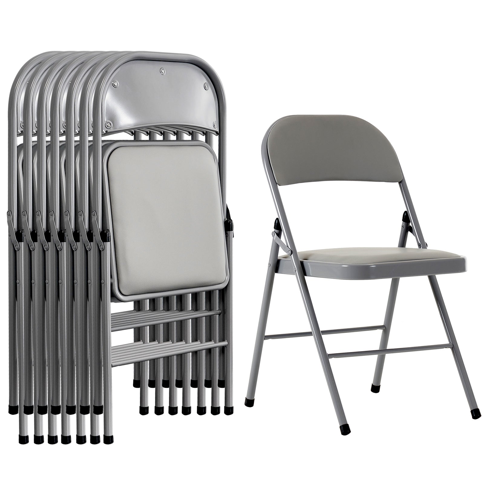 HAOYYE 4pcs Elegant Foldable Dining Chairs with Padded PVC Seat and Backrest for Home Office Conference Exhibition Portable Stackable Iron Frame Gray