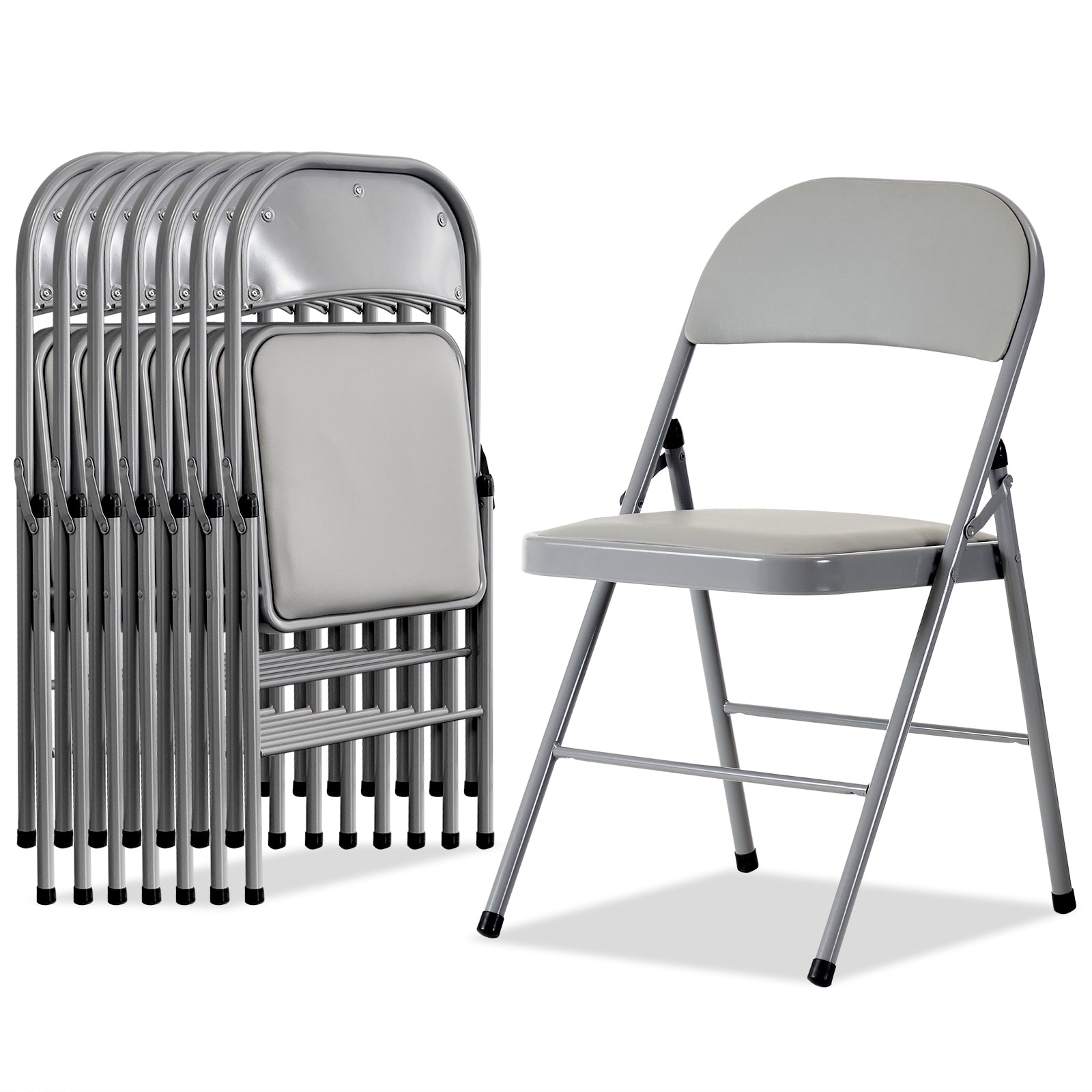 HAOYYE 4pcs Elegant Foldable Dining Chairs with Padded PVC Seat and Backrest for Home Office Conference Exhibition Portable Stackable Iron Frame Gray