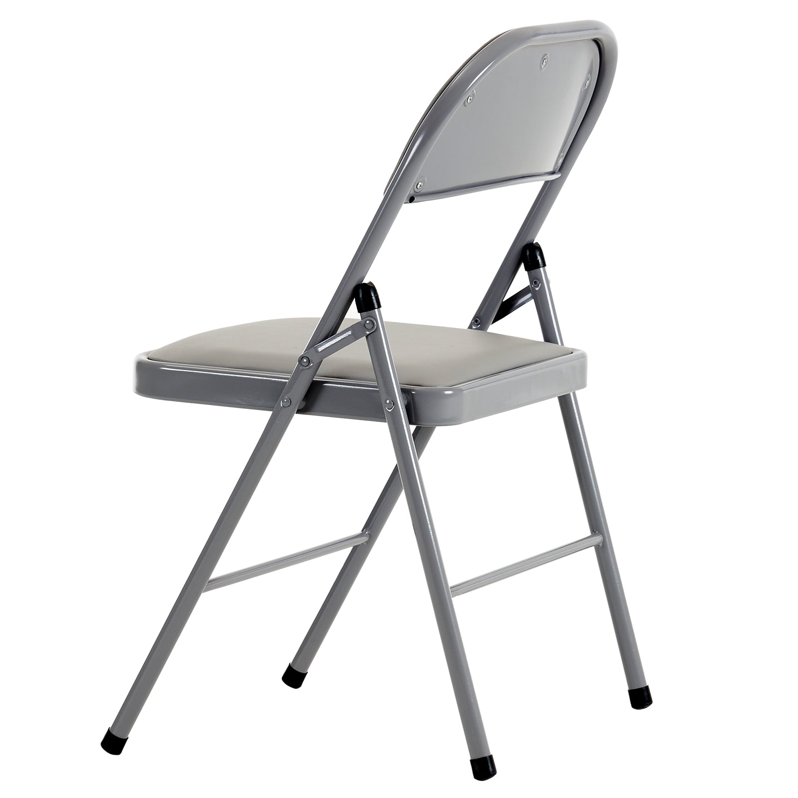 HAOYYE 4pcs Elegant Foldable Dining Chairs with Padded PVC Seat and Backrest for Home Office Conference Exhibition Portable Stackable Iron Frame Gray