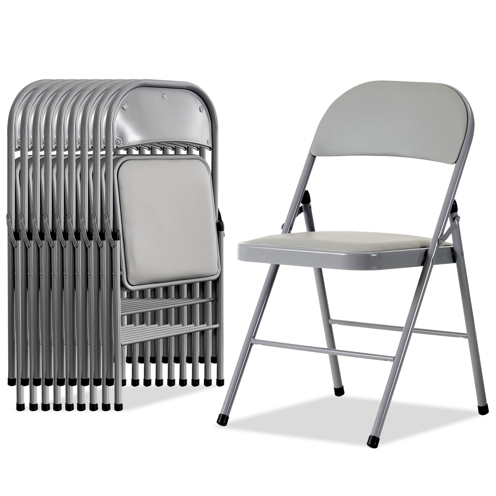 HAOYYE 4pcs Elegant Foldable Dining Chairs with Padded PVC Seat and Backrest for Home Office Conference Exhibition Portable Stackable Iron Frame Gray