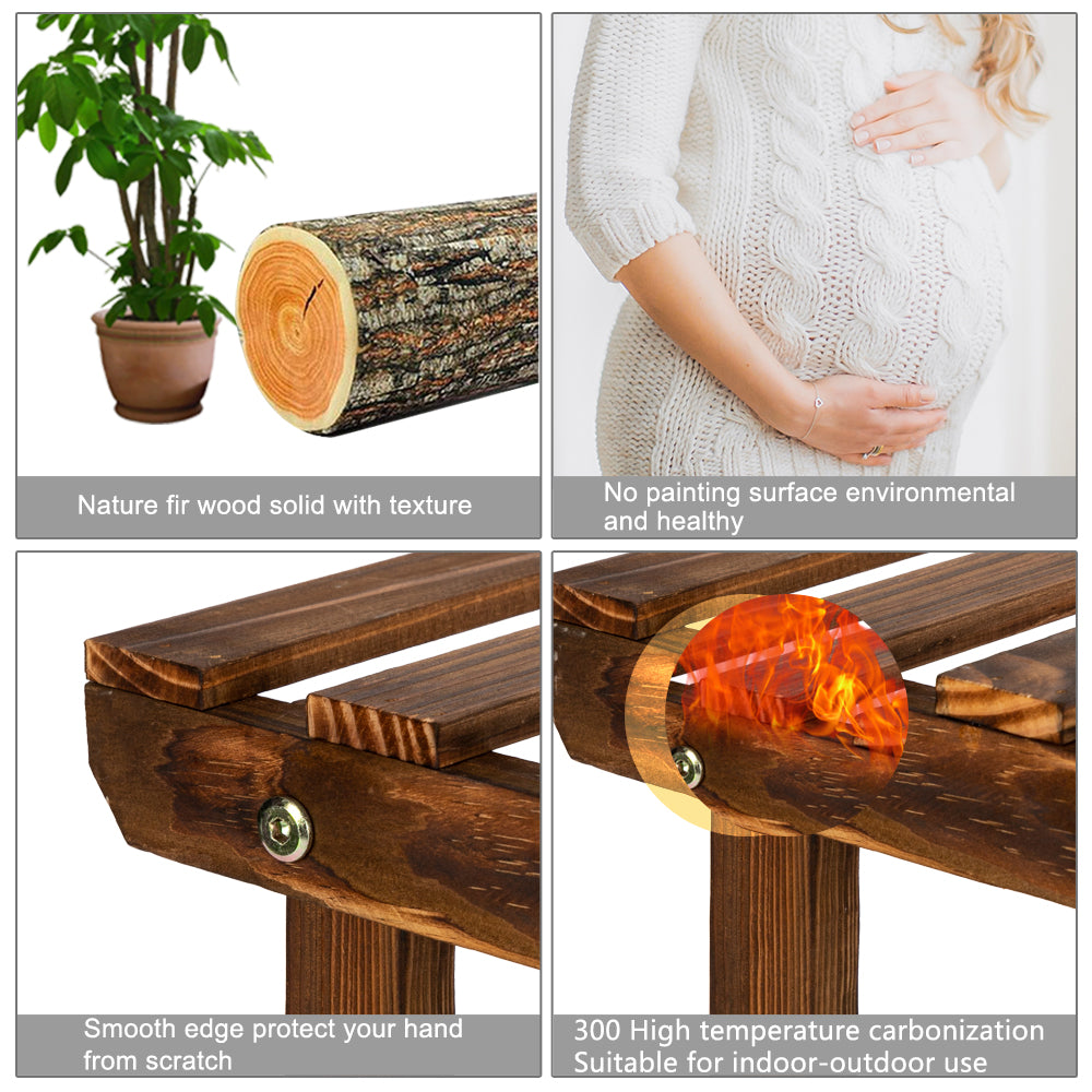 HAOYYE Indoor Outdoor Wooden Plant Stand 6 Tier 11 Potted Holder Shelf Carbonized Pine Multifunctional Display Rack with Stable Structure for Balcony Garden Patio Living Room Storage Decor