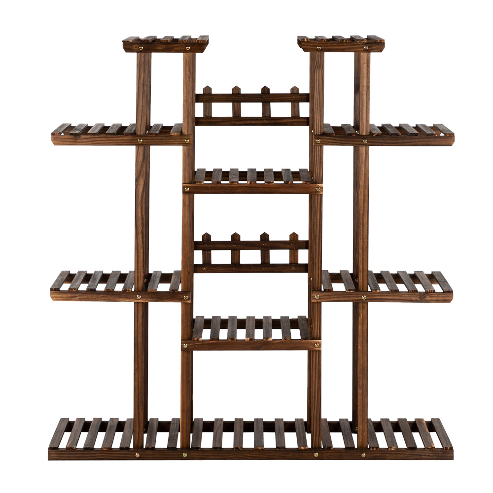 HAOYYE Indoor Outdoor Wooden Plant Stand 6 Tier 11 Potted Holder Shelf Carbonized Pine Multifunctional Display Rack with Stable Structure for Balcony Garden Patio Living Room Storage Decor