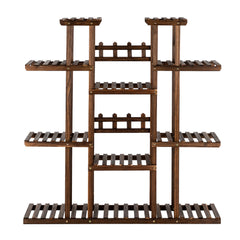 HAOYYE Indoor Outdoor Wooden Plant Stand 6 Tier 11 Potted Holder Shelf Carbonized Pine Multifunctional Display Rack with Stable Structure for Balcony Garden Patio Living Room Storage Decor