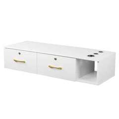 HAOYYE Salon Storage Cabinet with Two Drawers and Lockable Design White Rolling Beauty Station Organizer with Three Tool Holes E0 Particleboard Modern Mobile Cabinet for Nail Tech Spa Salon Studio