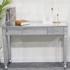 HAOYYE Three Drawers Mirror Dressing Table Console Table Silver Makeup Vanity with Storage Drawers