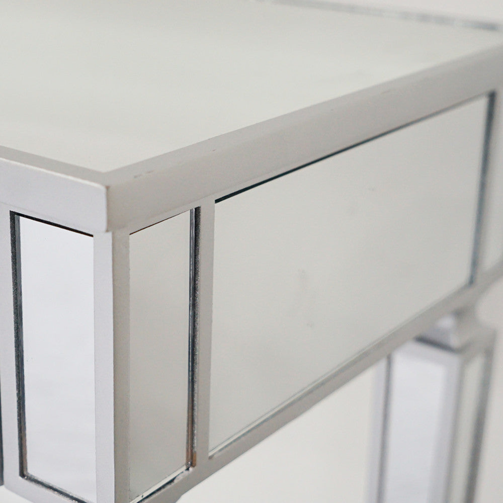 HAOYYE Three Drawers Mirror Dressing Table Console Table Silver Makeup Vanity with Storage Drawers