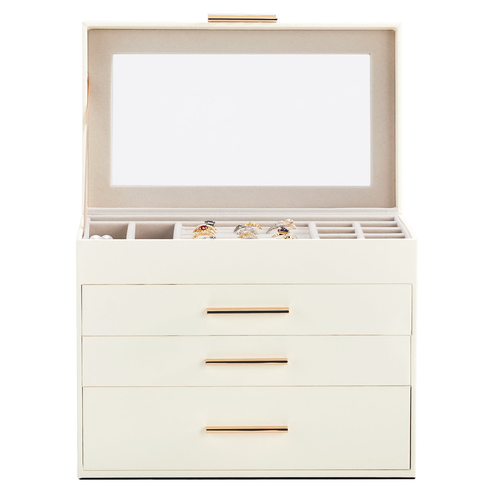 HAOYYE Deluxe 2-Drawer Jewelry Box with Clear Top White Wooden Case Pink Velvet Lining Elegant Storage for Accessories