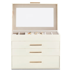 HAOYYE Deluxe 2-Drawer Jewelry Box with Clear Top White Wooden Case Pink Velvet Lining Elegant Storage for Accessories