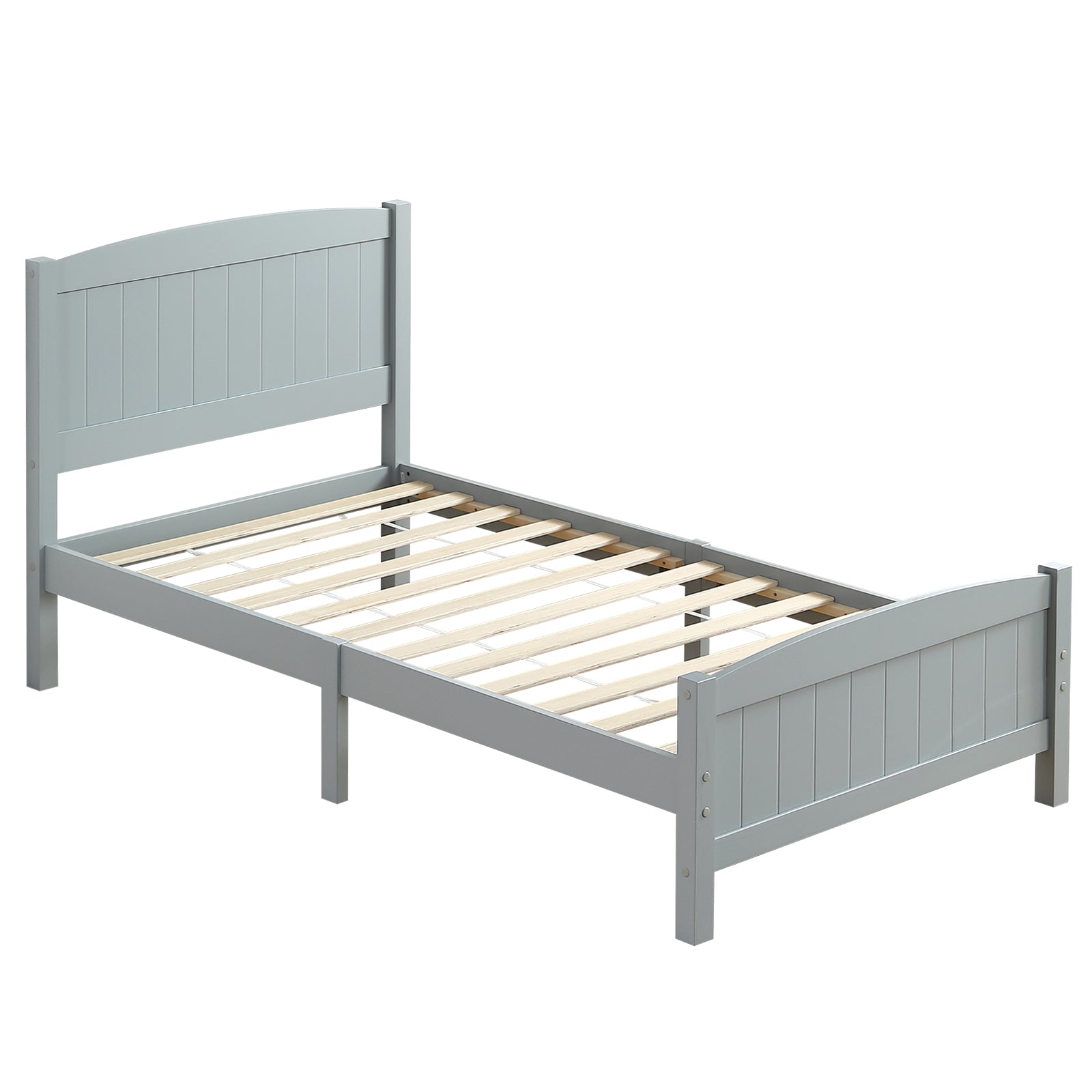 HAOYYE Twin Size Wood Platform Bed Frame with Curved Vertical Panel Headboard and Matching Footboard Sturdy Pine Wood Structure Single Layer Design for Bedroom Apartment Dorm Modern Minimalist Grey Finish Easy Assembly Noise Free Support