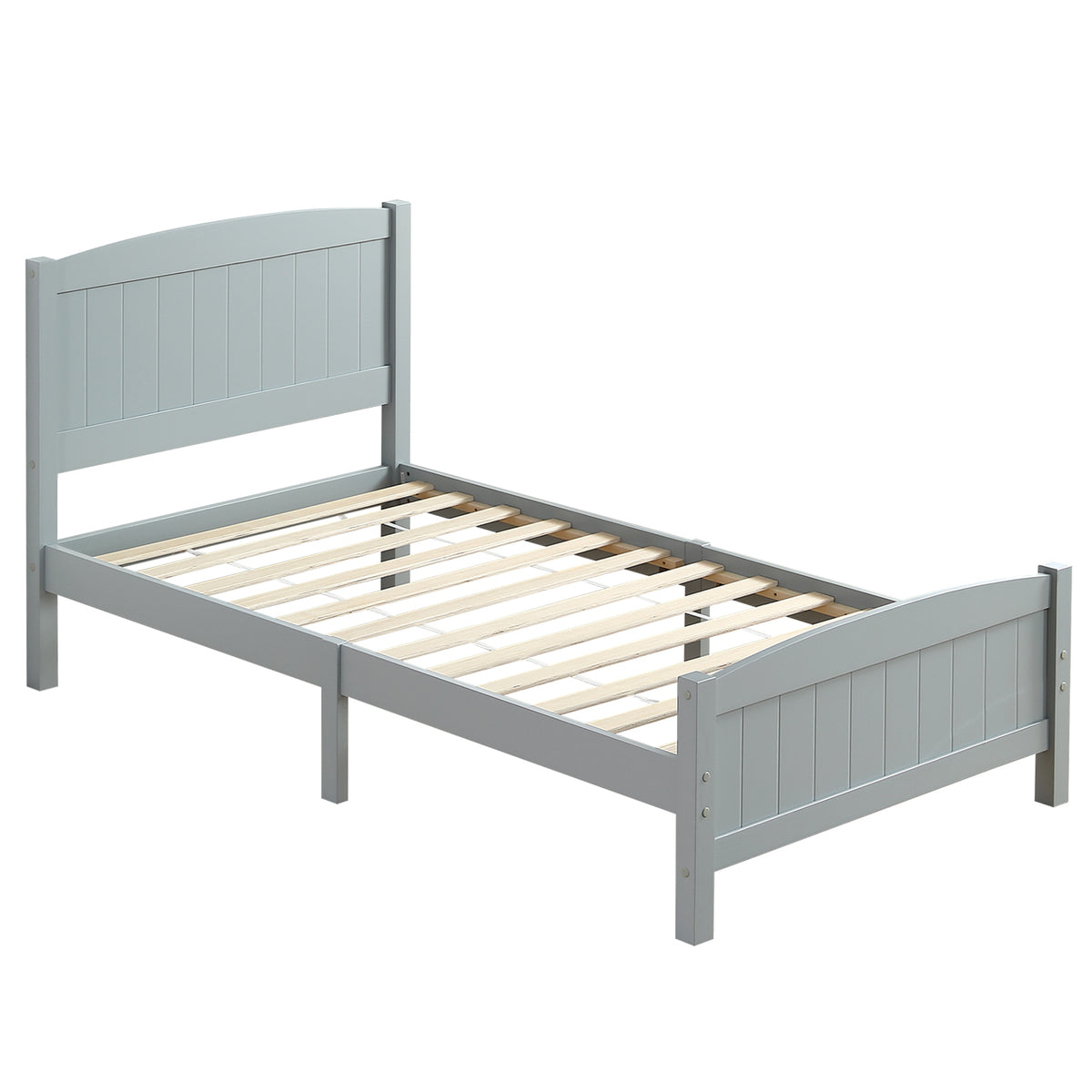 HAOYYE Twin Size Wood Platform Bed Frame with Curved Vertical Panel Headboard and Matching Footboard Sturdy Pine Wood Structure Single Layer Design for Bedroom Apartment Dorm Modern Minimalist Grey Finish Easy Assembly Noise Free Support