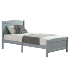 HAOYYE Twin Size Wood Platform Bed Frame with Curved Vertical Panel Headboard and Matching Footboard Sturdy Pine Wood Structure Single Layer Design for Bedroom Apartment Dorm Modern Minimalist Grey Finish Easy Assembly Noise Free Support