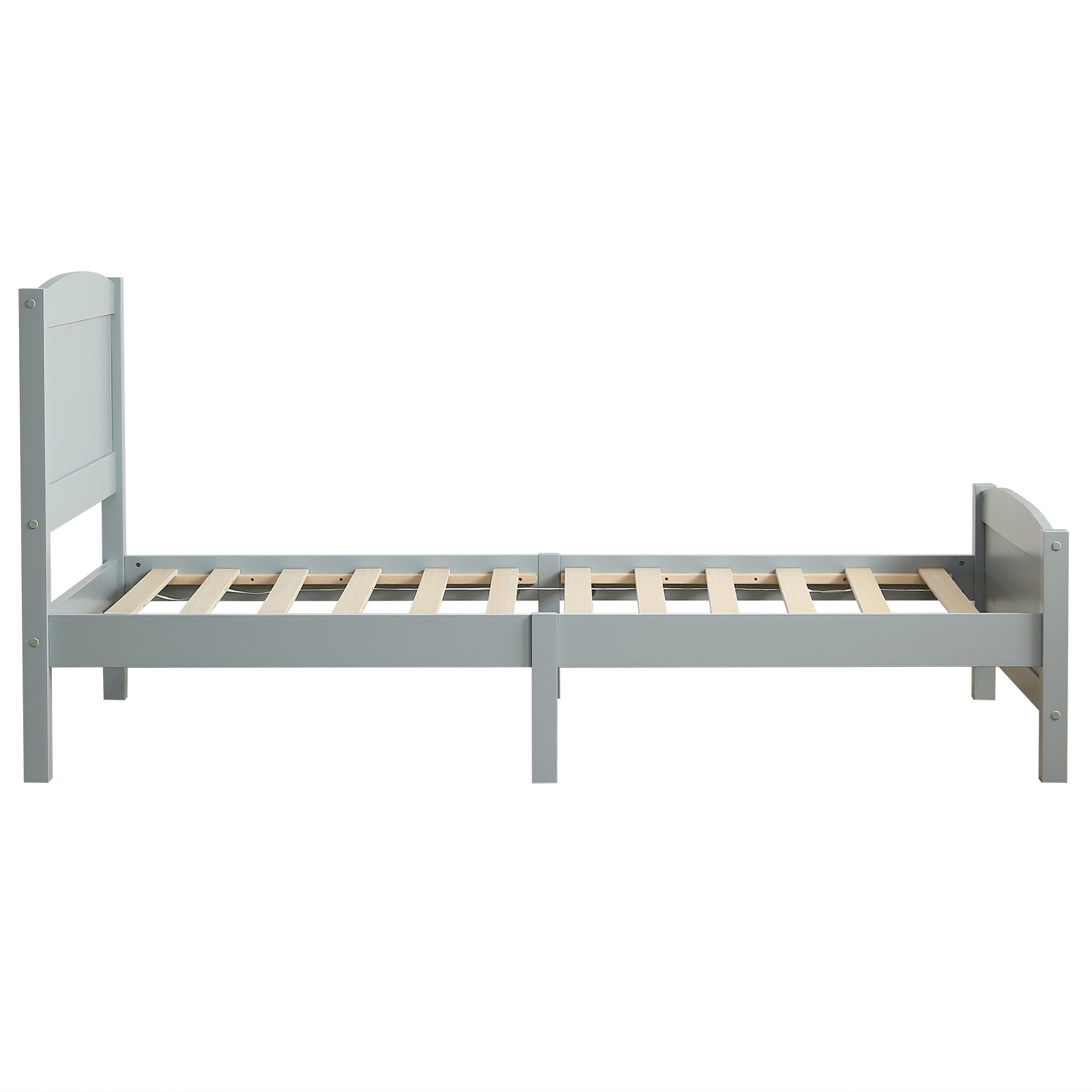 HAOYYE Twin Size Wood Platform Bed Frame with Curved Vertical Panel Headboard and Matching Footboard Sturdy Pine Wood Structure Single Layer Design for Bedroom Apartment Dorm Modern Minimalist Grey Finish Easy Assembly Noise Free Support