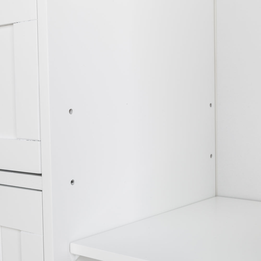 HAOYYE Single Door Bathroom Storage Cabinet with Four Drawers, White, Space-Saving Modern Design, Durable Construction, Easy Assembly, Perfect for Organizing Toiletries and Bathroom Essentials