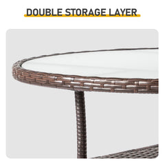 HAOYYE 31.5in Round Wicker Patio Dining Table for 2 to 4 Person Outdoor Rattan Bistro Table with Tempered Glass Top Weatherproof All-Weather Garden Deck Porch Poolside Furniture