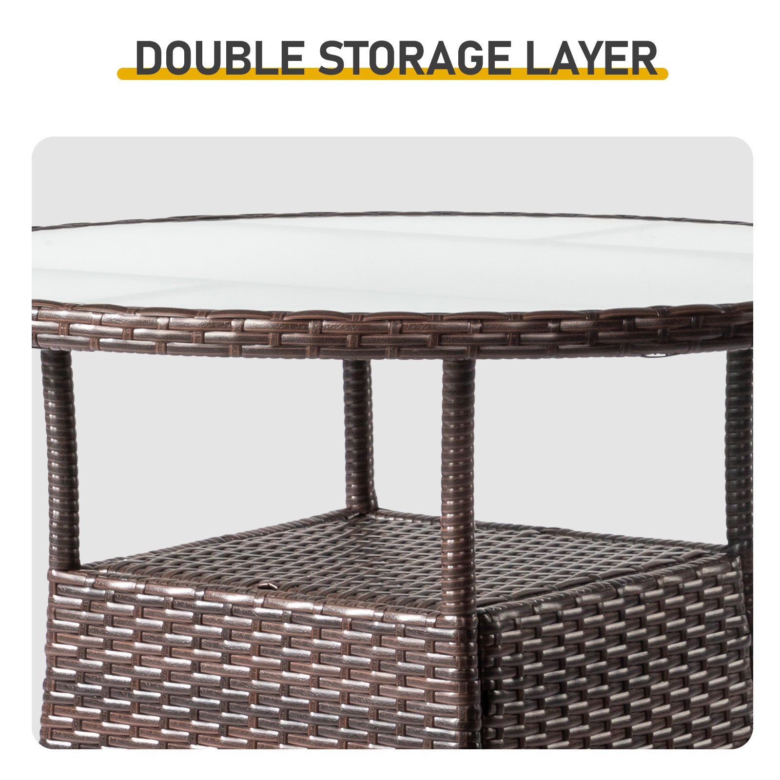 HAOYYE 31.5in Round Wicker Patio Dining Table for 2 to 4 Person Outdoor Rattan Bistro Table with Tempered Glass Top Weatherproof All-Weather Garden Deck Porch Poolside Furniture