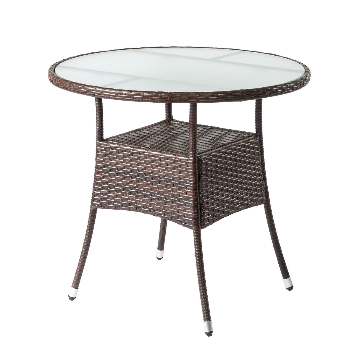 HAOYYE 31.5in Round Wicker Patio Dining Table for 2 to 4 Person Outdoor Rattan Bistro Table with Tempered Glass Top Weatherproof All-Weather Garden Deck Porch Poolside Furniture