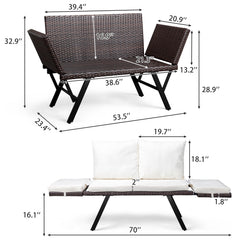 HAOYYE Outdoor Sofa Convertible Rattan Daybed Double Lounge Chair with Adjustable Armrests Weatherproof Woven Patio Furniture with Cushions and Pillows for Porch Pool Garden Backyard