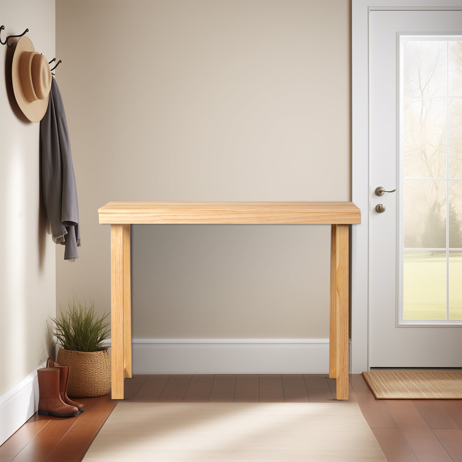 HAOYYE Solid Wood Console Table for Entryway and Living Room, Narrow Sofa Table for Hallway and Behind Couch, Stylish Wood Color Design with Durable Pine Construction, Modern Minimalist Accent Table Perfect for Foyer and Small Spaces