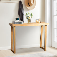HAOYYE Solid Wood Console Table for Entryway and Living Room, Narrow Sofa Table for Hallway and Behind Couch, Stylish Wood Color Design with Durable Pine Construction, Modern Minimalist Accent Table Perfect for Foyer and Small Spaces