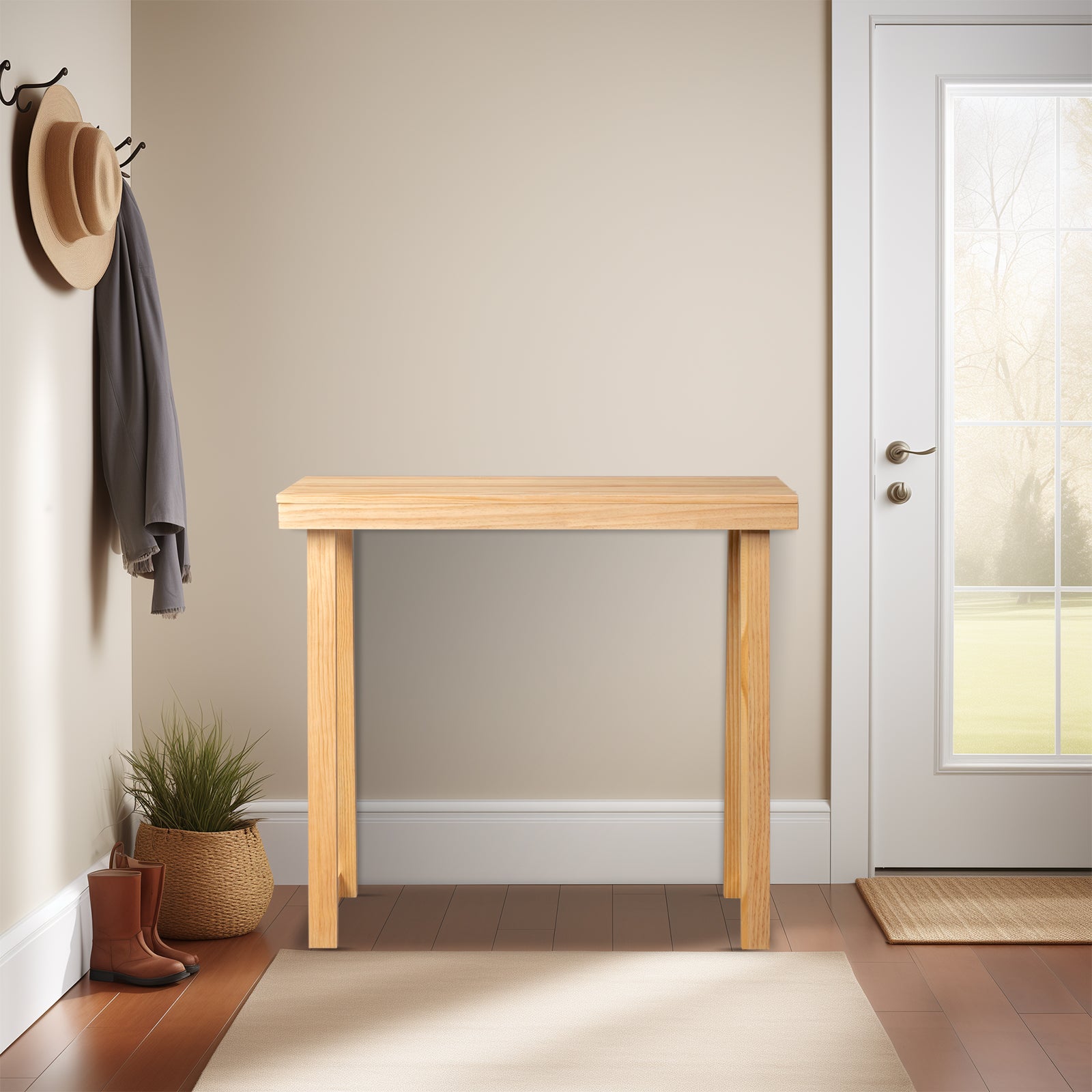 HAOYYE Solid Wood Console Table for Entryway Sofa Living Room or Hallway Narrow Design Wood Color Table for Behind the Couch Foyer Decoration and Functional Storage