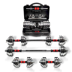 HAOYYE Adjustable Dumbbell and Barbell Set 110 Lbs with 3-in-1 Metal Connector, Durable Cast Iron Plates, Chrome Knurled Handles for Secure Grip, Star-Lock Collars, Home Gym Strength Training Equipment