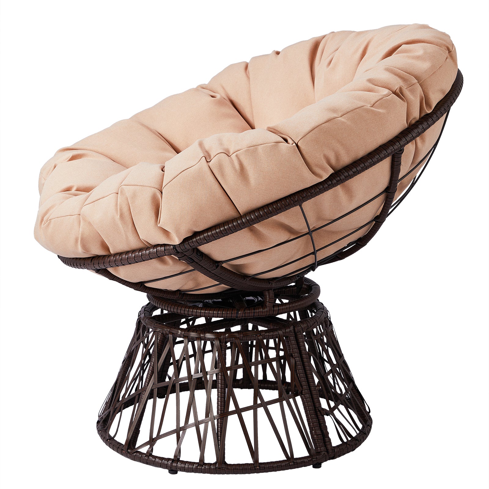 HAOYYE Ergonomic Swivel Wicker Papasan Chair with Thick Tufted Cushions, 360 Degree Rotatable Comfortable Lounge Chair for Living Room Bedroom Reading Nook, Stylish Beige Cushion for Ultimate Relaxation