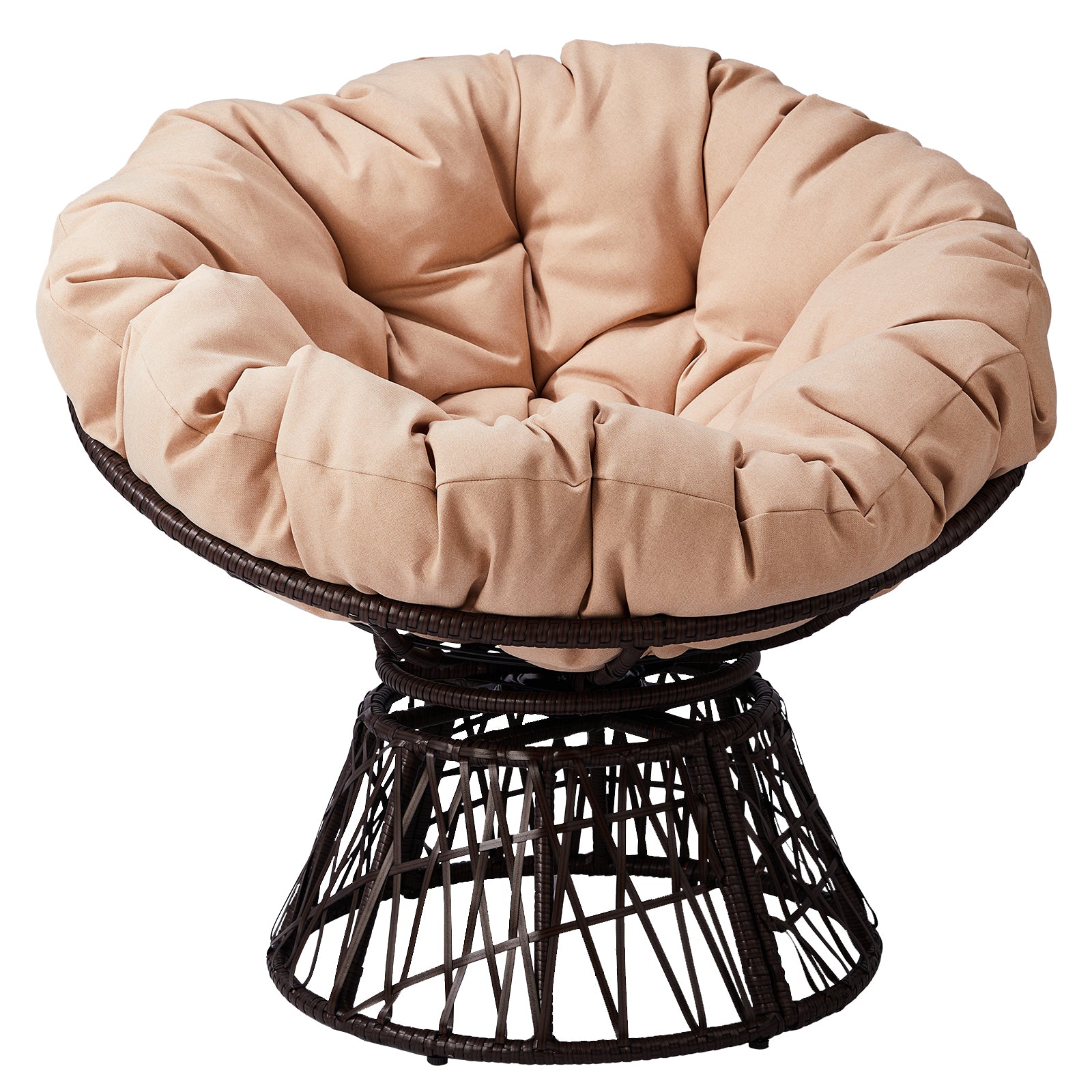 HAOYYE Ergonomic Swivel Wicker Papasan Chair with Thick Tufted Cushions, 360 Degree Rotatable Comfortable Lounge Chair for Living Room Bedroom Reading Nook, Stylish Beige Cushion for Ultimate Relaxation