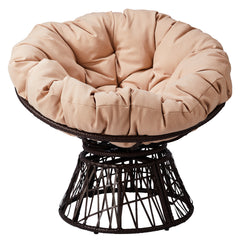 HAOYYE Ergonomic Swivel Wicker Papasan Chair with Thick Tufted Cushions, 360 Degree Rotatable Comfortable Lounge Chair for Living Room Bedroom Reading Nook, Stylish Beige Cushion for Ultimate Relaxation