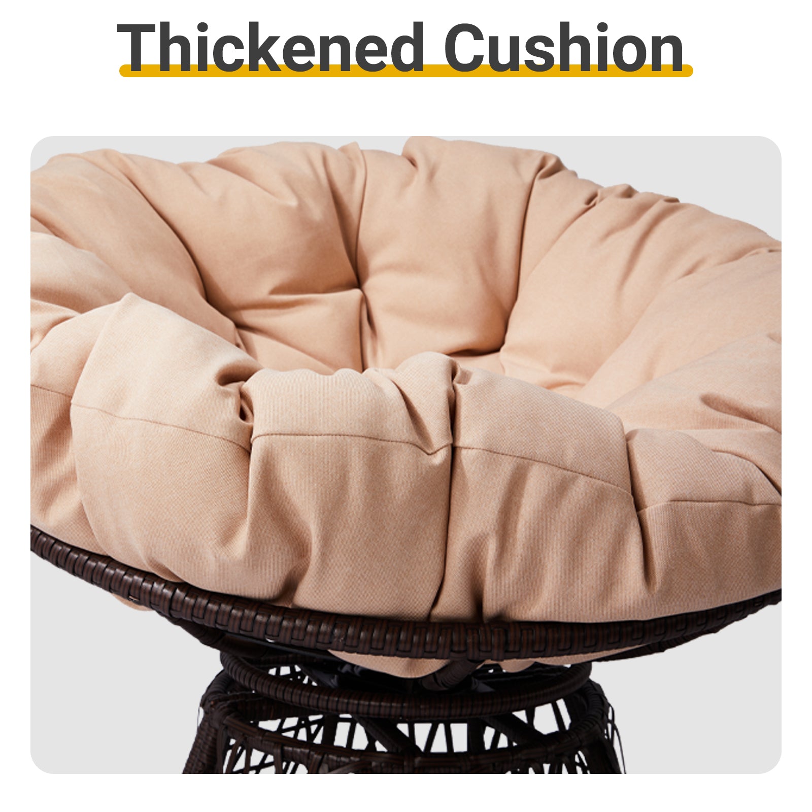 HAOYYE Ergonomic Swivel Wicker Papasan Chair with Thick Tufted Cushions, 360 Degree Rotatable Comfortable Lounge Chair for Living Room Bedroom Reading Nook, Stylish Beige Cushion for Ultimate Relaxation
