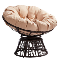 HAOYYE Ergonomic Swivel Wicker Papasan Chair with Thick Tufted Cushions, 360 Degree Rotatable Comfortable Lounge Chair for Living Room Bedroom Reading Nook, Stylish Beige Cushion for Ultimate Relaxation